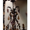 1970′ Lustre Cage en Laiton Doré Style Maison Baguès Feuilles et Fruits en Verre Colorés | Biron 1970′ Lustre Cage en Laiton Doré Style Maison Baguès Feuilles et Fruits en Verre Colorés