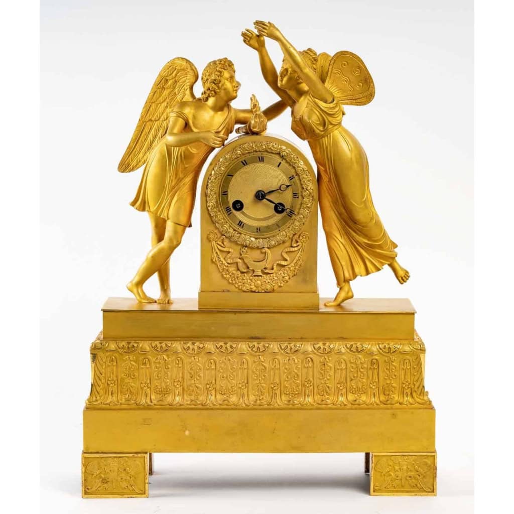 Pendule en bronze doré d’époque, XIXème siècle | Biron ||||||||||