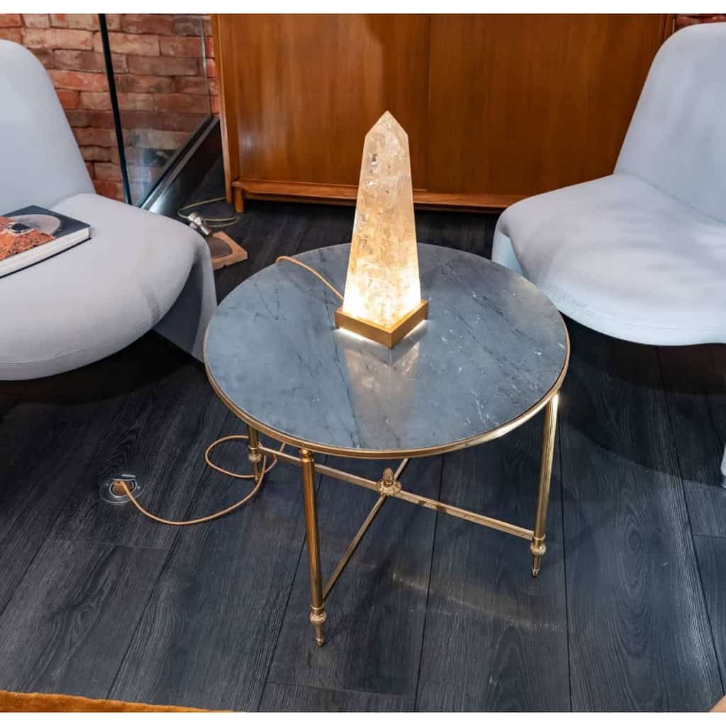 Maison Jansen, Table ronde en laiton et marbre gris, années 1970 | Biron Maison Jansen, Table ronde en laiton et marbre gris, années 1970