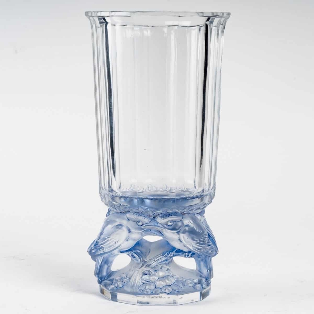 Vase « Merles » Cristal Blanc Patiné Bleu de René LALIQUE | Biron ||||||||