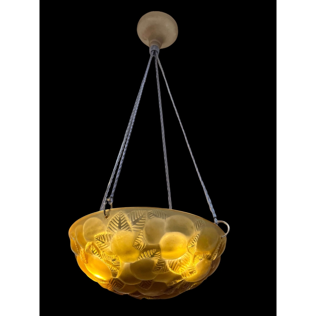  Suspension Plafonnier « Lausanne » Verre Jaune Ambré de René LALIQUE | Biron |||||||