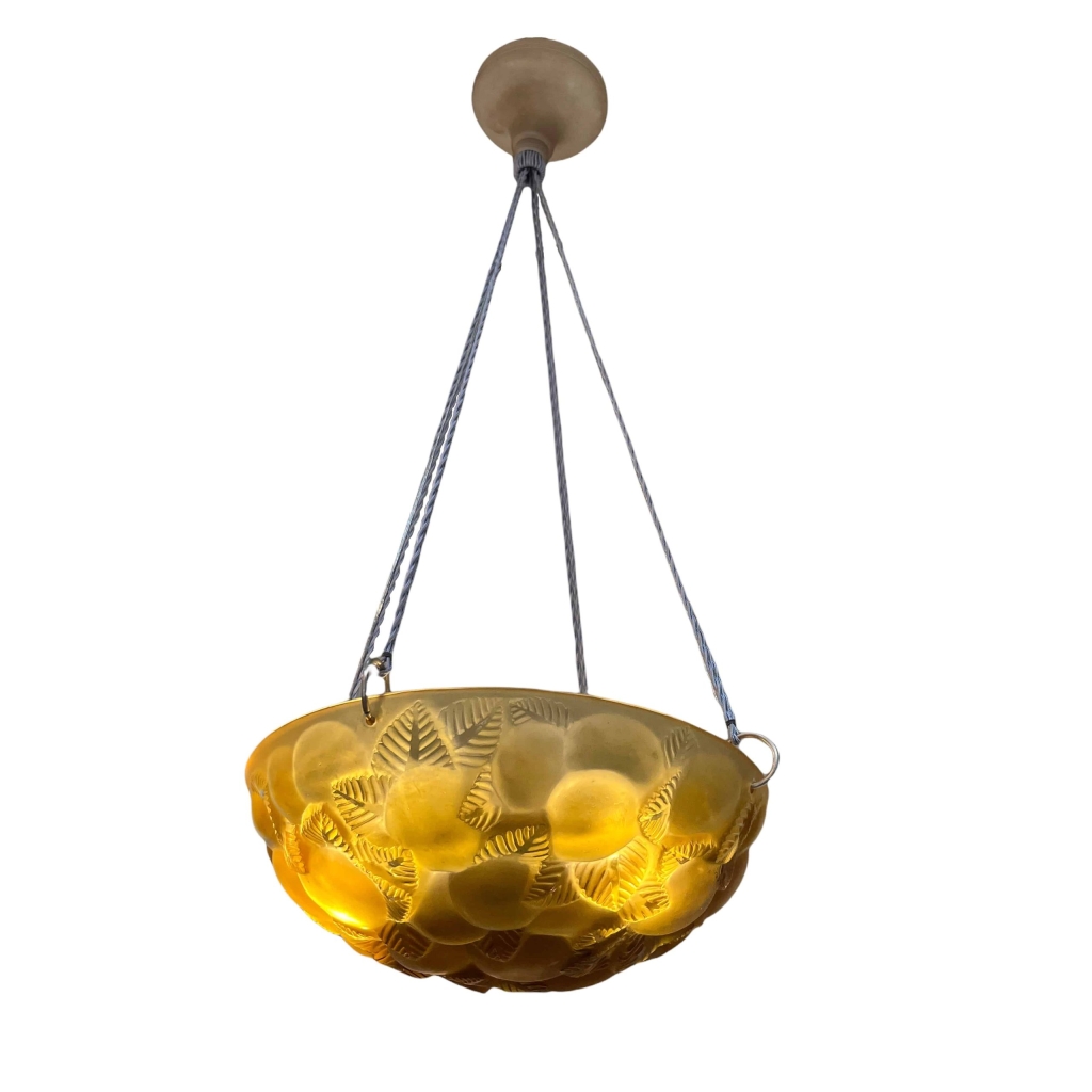  Suspension Plafonnier « Lausanne » Verre Jaune Ambré de René LALIQUE | Biron   Suspension Plafonnier "Lausanne" Verre Jaune Ambré de René LALIQUE