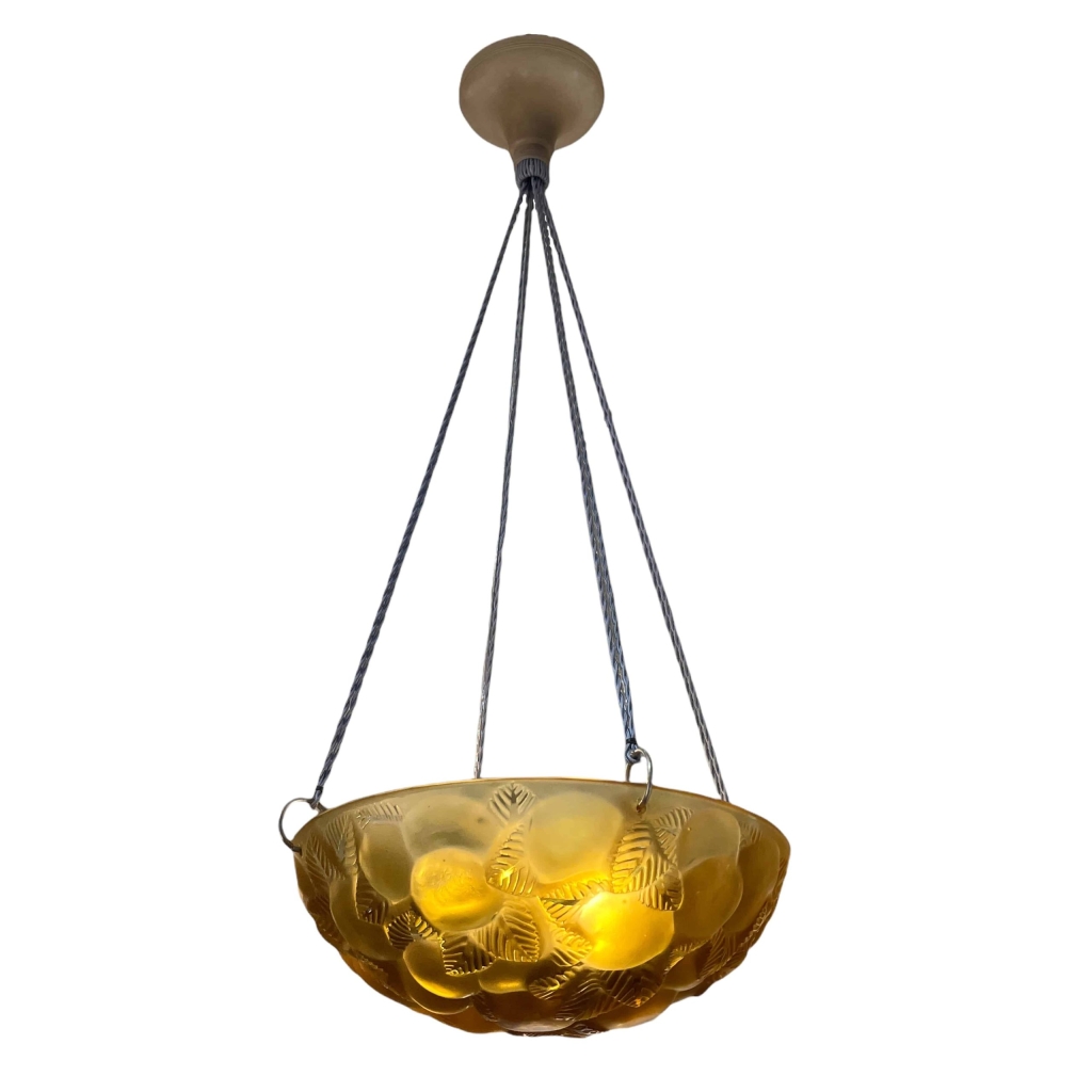  Suspension Plafonnier « Lausanne » Verre Jaune Ambré de René LALIQUE | Biron   Suspension Plafonnier "Lausanne" Verre Jaune Ambré de René LALIQUE