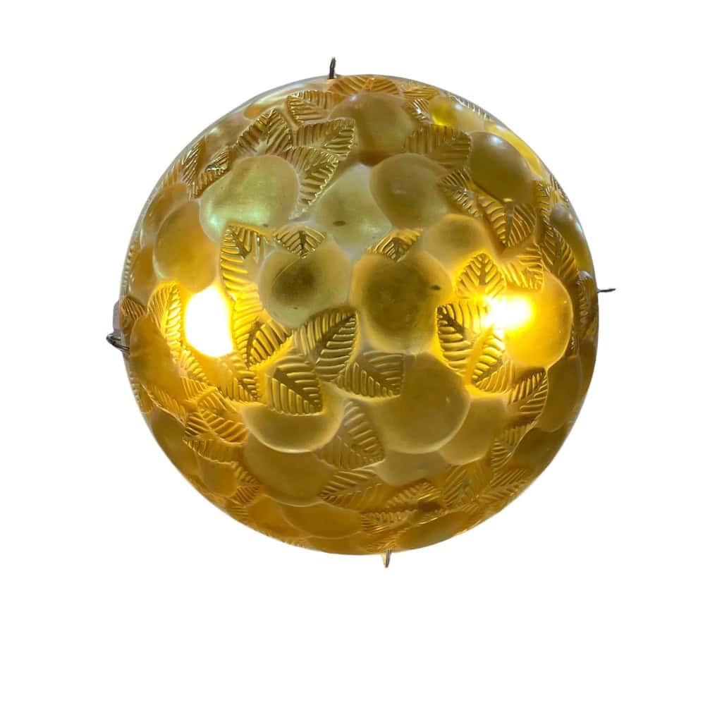  Suspension Plafonnier « Lausanne » Verre Jaune Ambré de René LALIQUE | Biron   Suspension Plafonnier "Lausanne" Verre Jaune Ambré de René LALIQUE