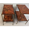 1950′ Paire de Tables Maison Baguès Décor Bambou en Bronze Doré Avec Plateaux Bois Décor Marbre 64 X 39 X H 58 cm