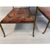 1950′ Paire de Tables Maison Baguès Décor Bambou en Bronze Doré Avec Plateaux Bois Décor Marbre 64 X 39 X H 58 cm