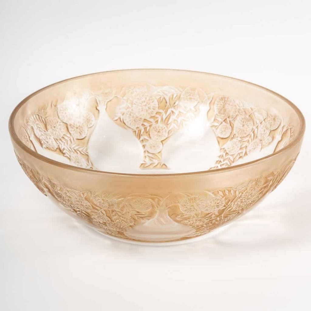 Coupe Bol « Vases » en verre blanc patiné sépia de René LALIQUE | Biron ||||||