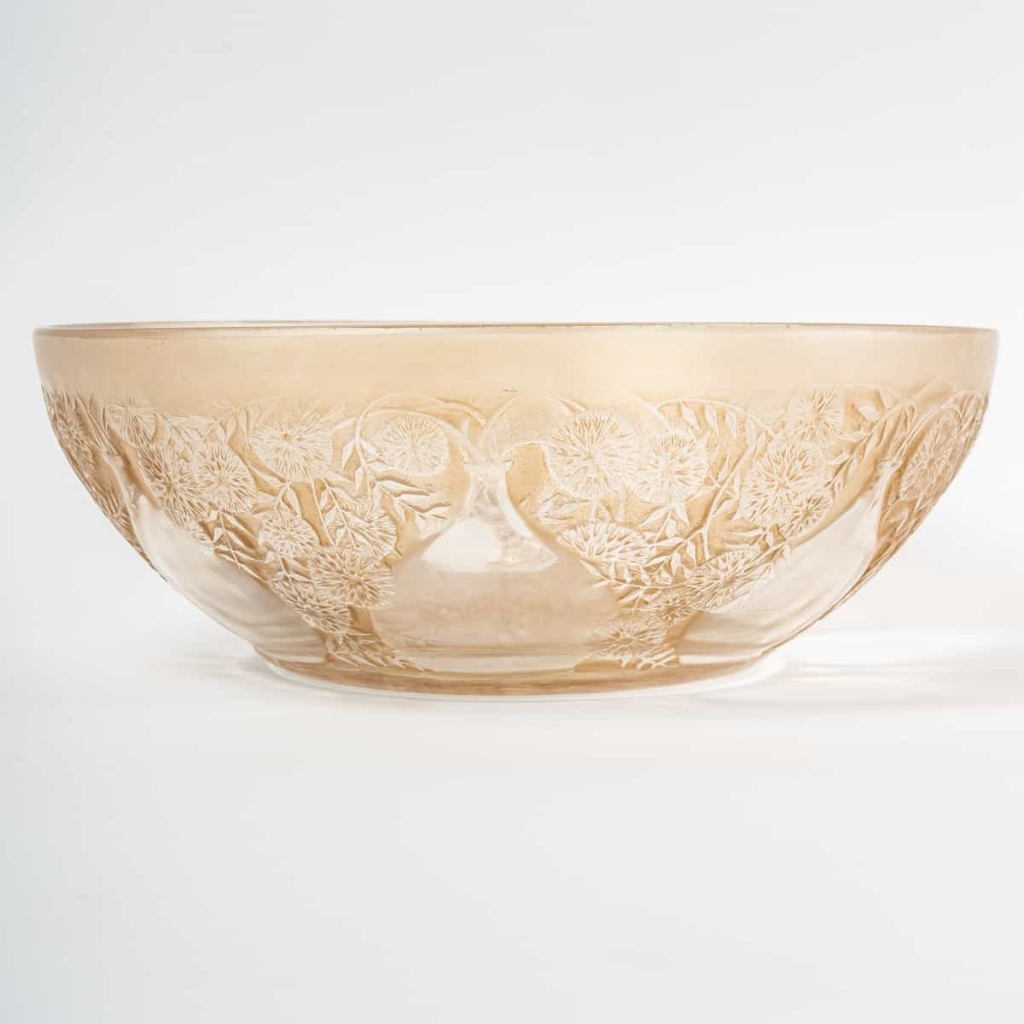 Coupe Bol « Vases » en verre blanc patiné sépia de René LALIQUE | Biron Coupe Bol "Vases" en verre blanc patiné sépia de René LALIQUE