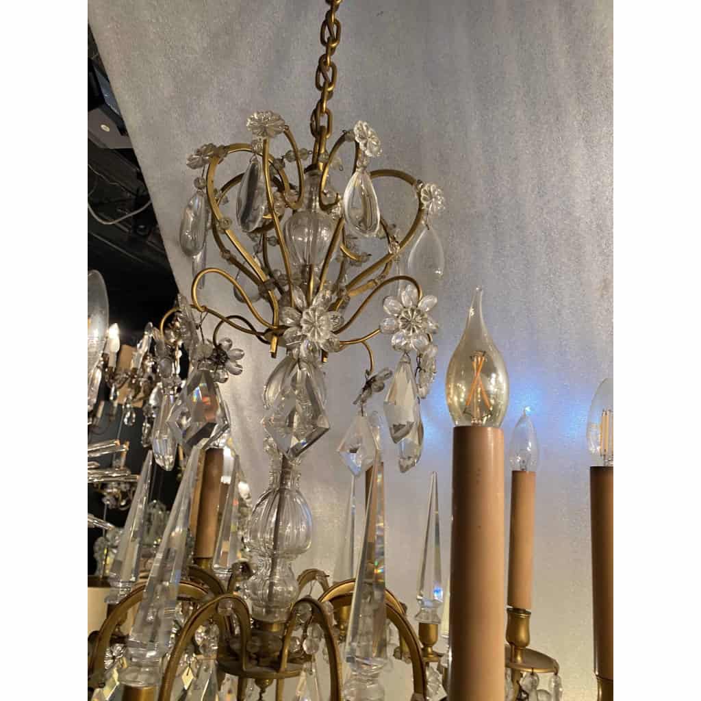 1950′ Lustre Maison Baguès Bronze Et Cristaux +Paire d’Appliques H 70 Ø 70 cm | Biron 1950′ Lustre Maison Baguès Bronze Et Cristaux +Paire d’Appliques H 70 Ø 70 cm