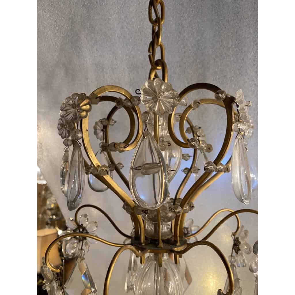 1950′ Lustre Maison Baguès Bronze Et Cristaux +Paire d’Appliques H 70 Ø 70 cm | Biron 1950′ Lustre Maison Baguès Bronze Et Cristaux +Paire d’Appliques H 70 Ø 70 cm