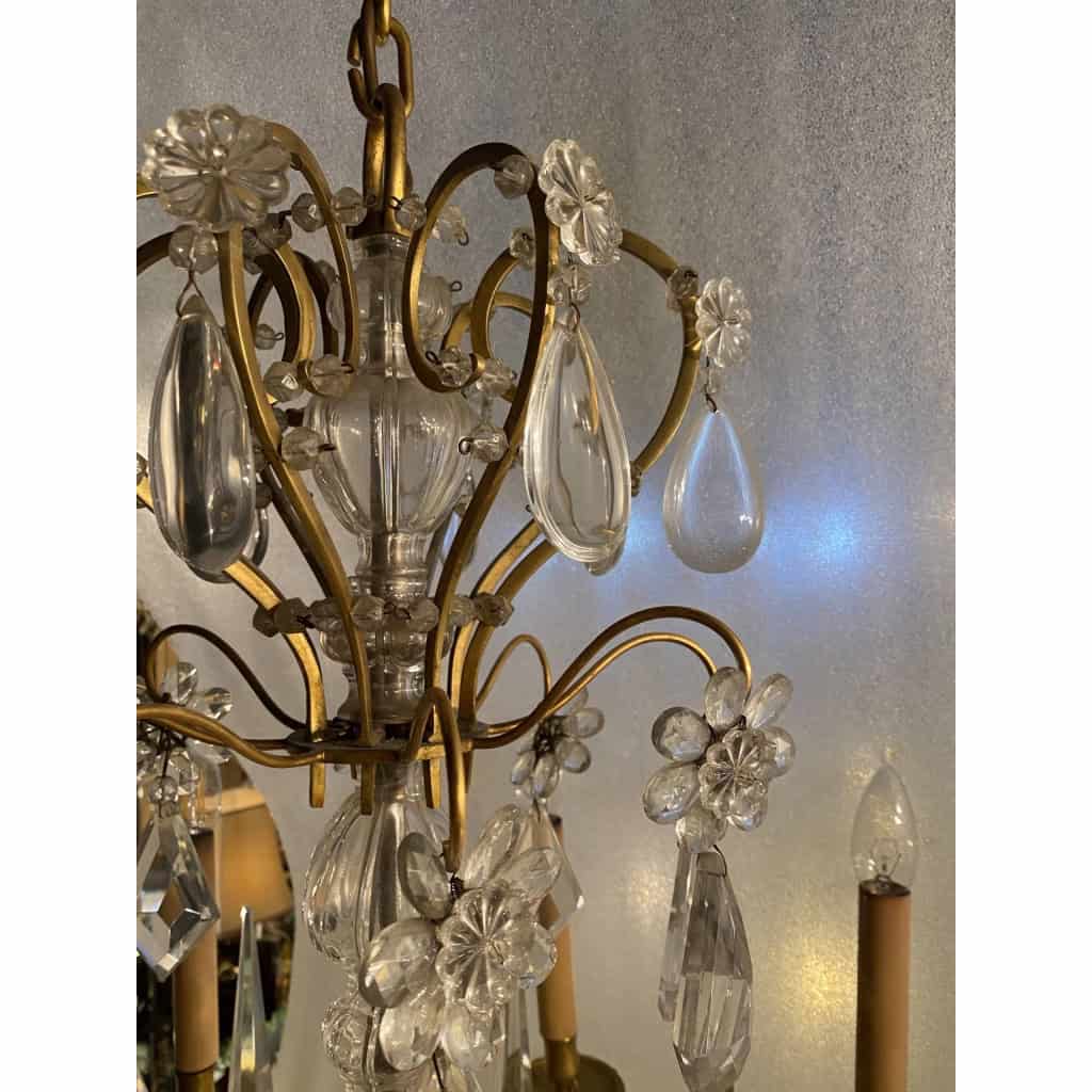 1950′ Lustre Maison Baguès Bronze Et Cristaux +Paire d’Appliques H 70 Ø 70 cm | Biron 1950′ Lustre Maison Baguès Bronze Et Cristaux +Paire d’Appliques H 70 Ø 70 cm