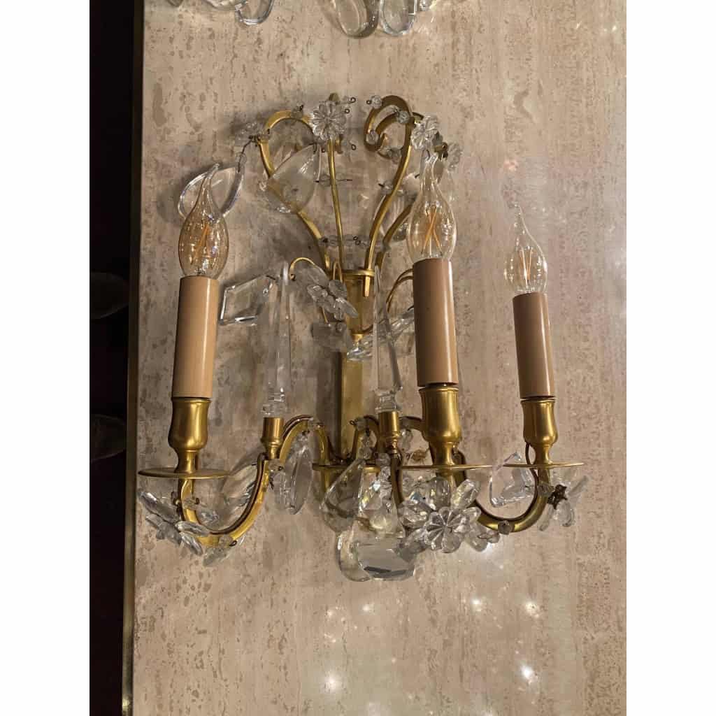 1950′ Lustre Maison Baguès Bronze Et Cristaux +Paire d’Appliques H 70 Ø 70 cm | Biron 1950′ Lustre Maison Baguès Bronze Et Cristaux +Paire d’Appliques H 70 Ø 70 cm