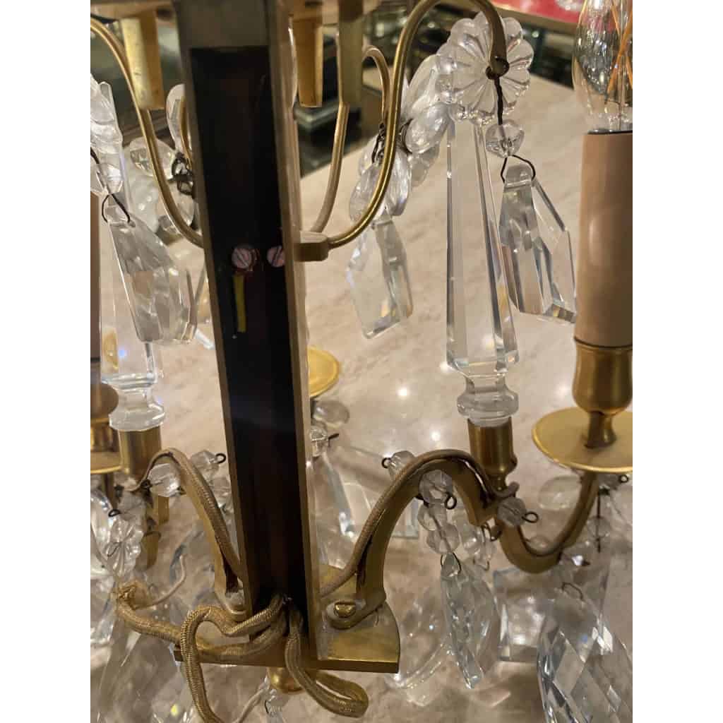 1950′ Lustre Maison Baguès Bronze Et Cristaux +Paire d’Appliques H 70 Ø 70 cm | Biron 1950′ Lustre Maison Baguès Bronze Et Cristaux +Paire d’Appliques H 70 Ø 70 cm
