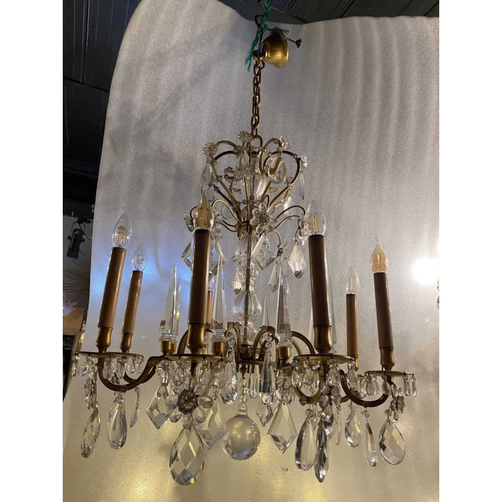 1950′ Lustre Maison Baguès Bronze Et Cristaux +Paire d’Appliques H 70 Ø 70 cm | Biron 1950′ Lustre Maison Baguès Bronze Et Cristaux +Paire d’Appliques H 70 Ø 70 cm