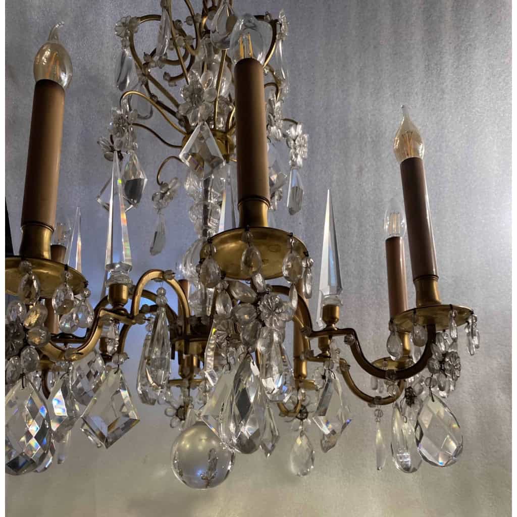 1950′ Lustre Maison Baguès Bronze Et Cristaux +Paire d’Appliques H 70 Ø 70 cm | Biron 1950′ Lustre Maison Baguès Bronze Et Cristaux +Paire d’Appliques H 70 Ø 70 cm