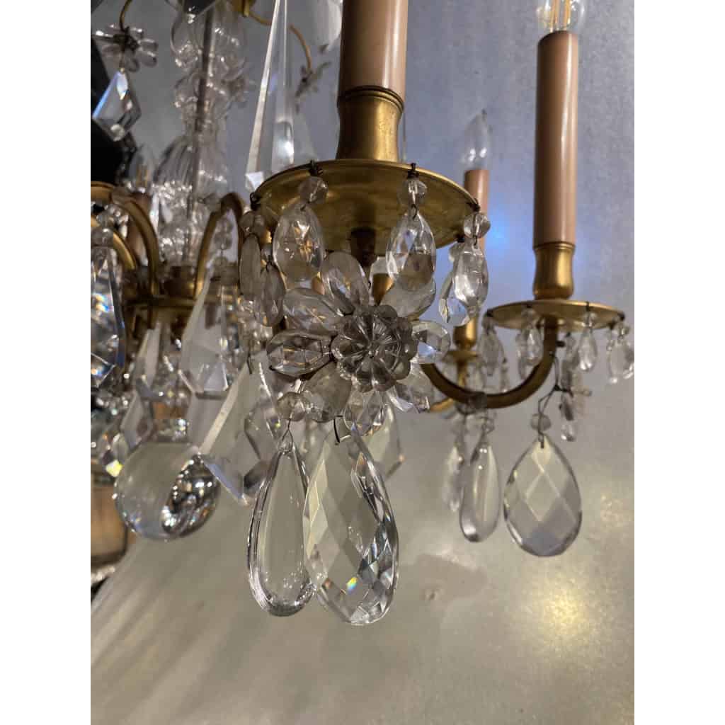 1950′ Lustre Maison Baguès Bronze Et Cristaux +Paire d’Appliques H 70 Ø 70 cm | Biron 1950′ Lustre Maison Baguès Bronze Et Cristaux +Paire d’Appliques H 70 Ø 70 cm