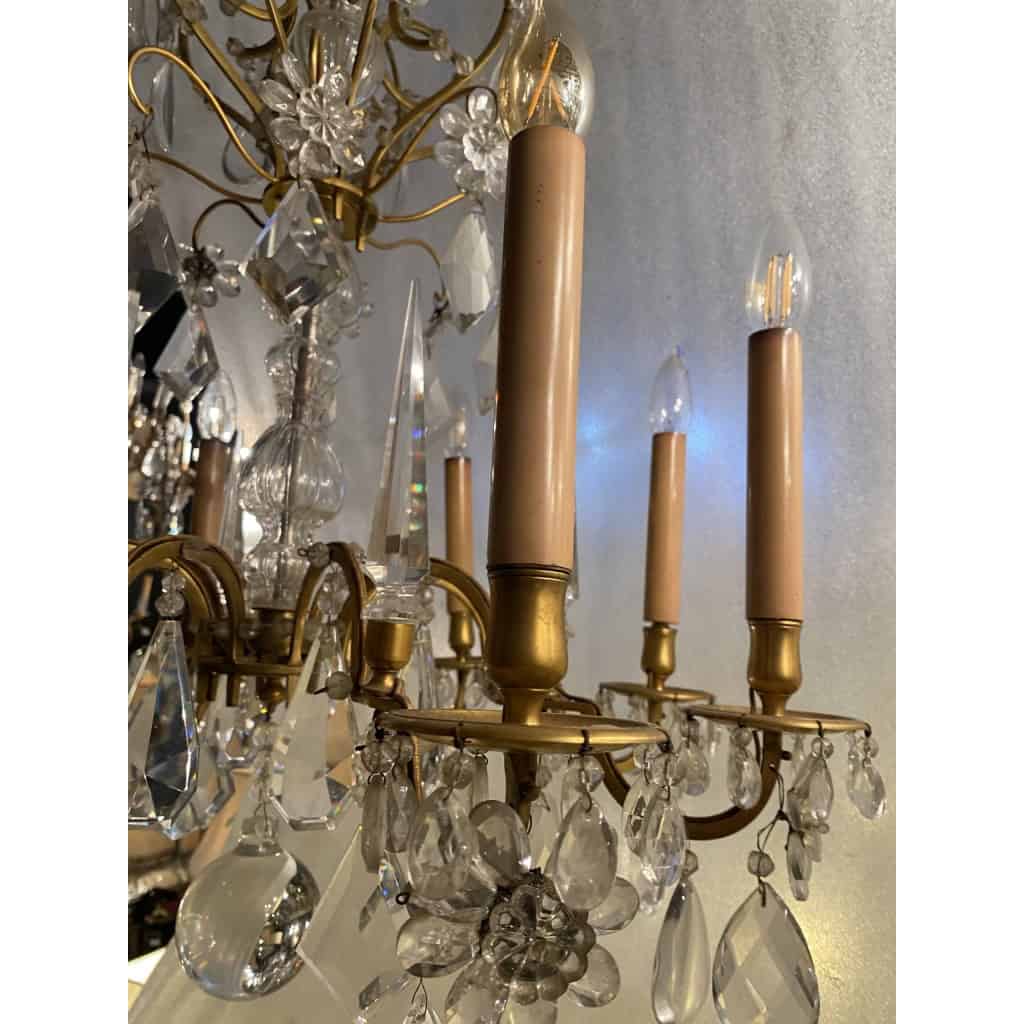 1950′ Lustre Maison Baguès Bronze Et Cristaux +Paire d’Appliques H 70 Ø 70 cm | Biron 1950′ Lustre Maison Baguès Bronze Et Cristaux +Paire d’Appliques H 70 Ø 70 cm