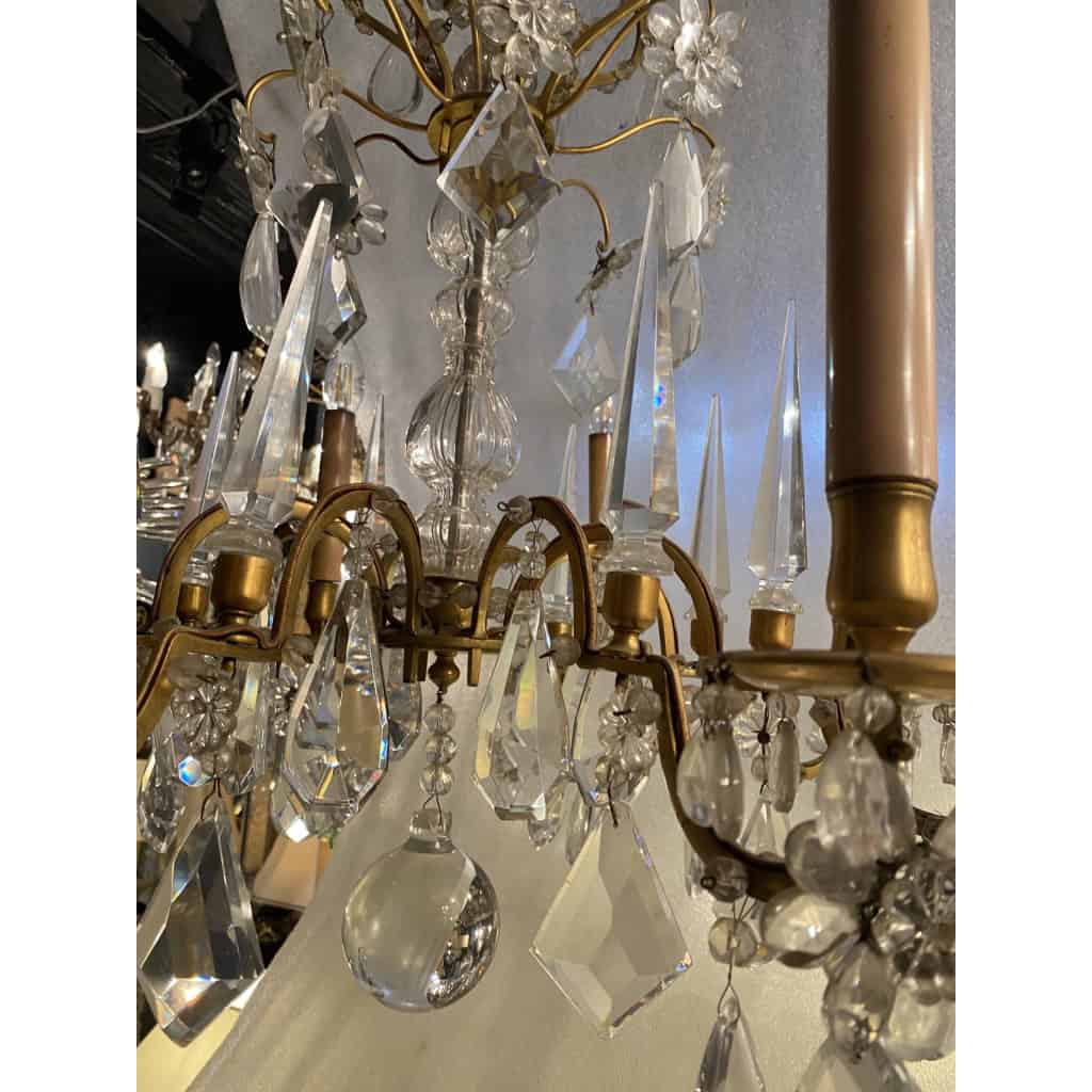 1950′ Lustre Maison Baguès Bronze Et Cristaux +Paire d’Appliques H 70 Ø 70 cm | Biron 1950′ Lustre Maison Baguès Bronze Et Cristaux +Paire d’Appliques H 70 Ø 70 cm