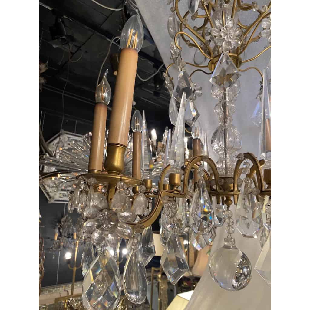 1950′ Lustre Maison Baguès Bronze Et Cristaux +Paire d’Appliques H 70 Ø 70 cm | Biron 1950′ Lustre Maison Baguès Bronze Et Cristaux +Paire d’Appliques H 70 Ø 70 cm