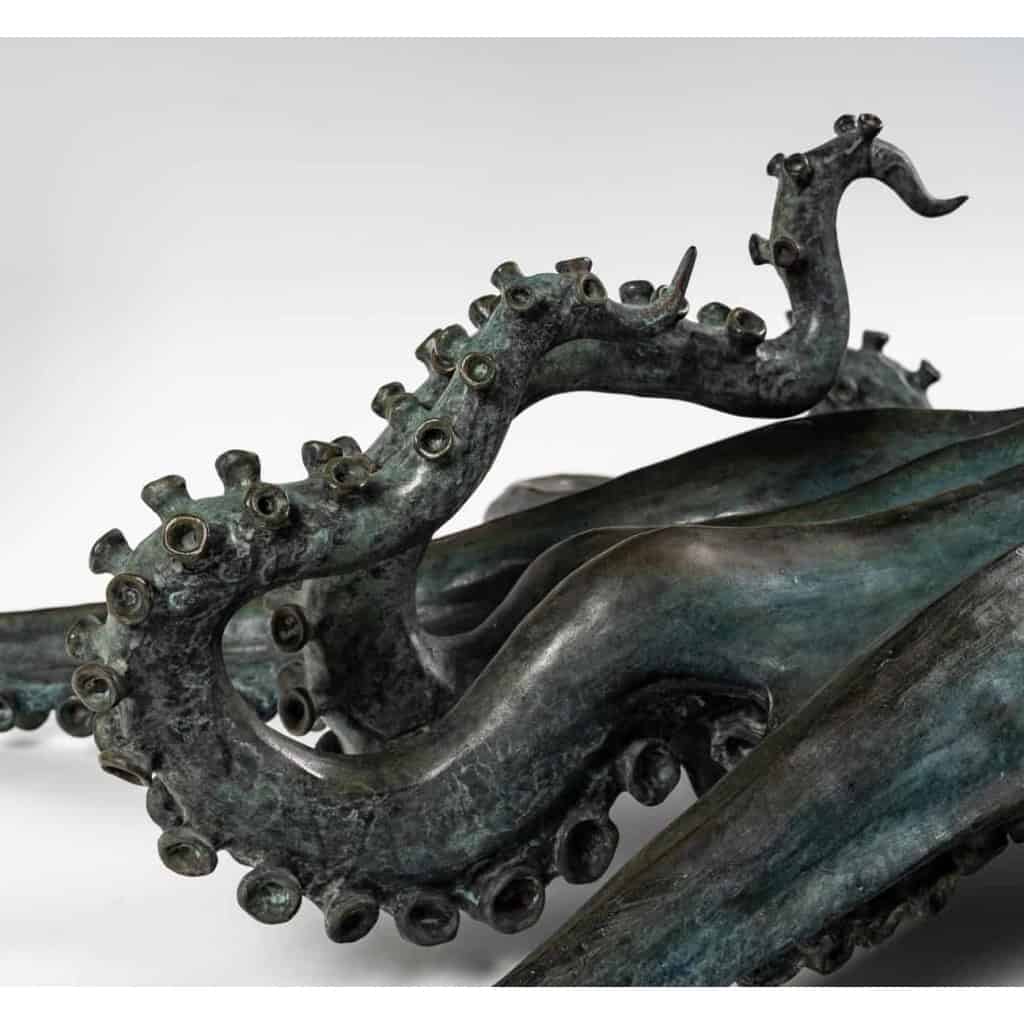 Sculpture Poulpe en bronze, patiné vert , XXème siècle | Biron Sculpture Poulpe en bronze, patiné vert , XXème siècle