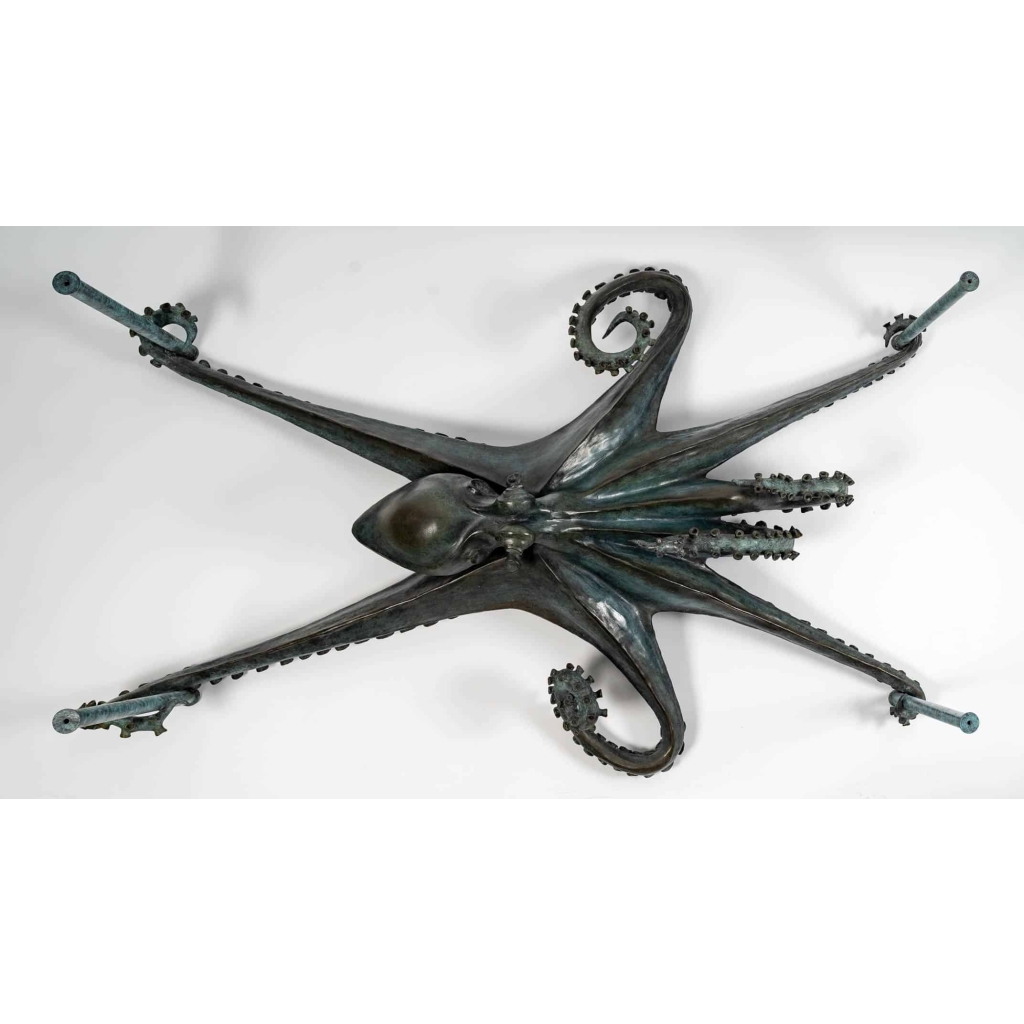 Sculpture Poulpe en bronze, patiné vert , XXème siècle | Biron Sculpture Poulpe en bronze, patiné vert , XXème siècle