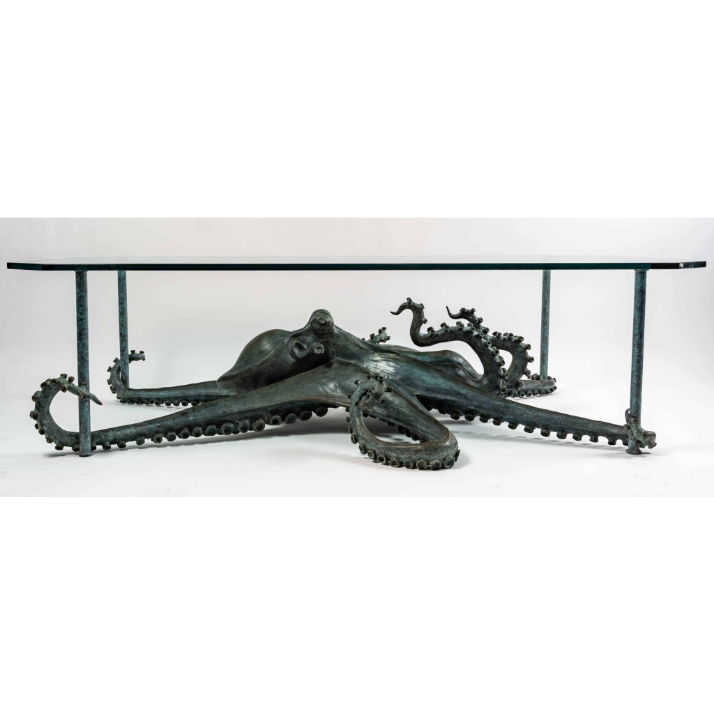 Sculpture Poulpe en bronze, patiné vert , XXème siècle | Biron Sculpture Poulpe en bronze, patiné vert , XXème siècle