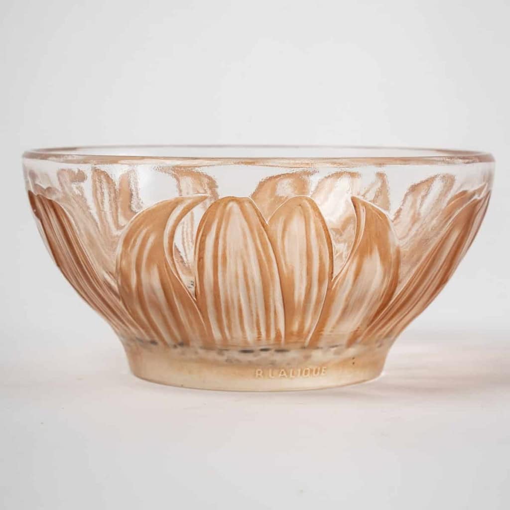 Coupe Bol « Fleur » verre blanc patiné sépia et émaillé noir d’origine de René LALIQUE | Biron Coupe Bol "Fleur" verre blanc patiné sépia et émaillé noir d'origine de René LALIQUE
