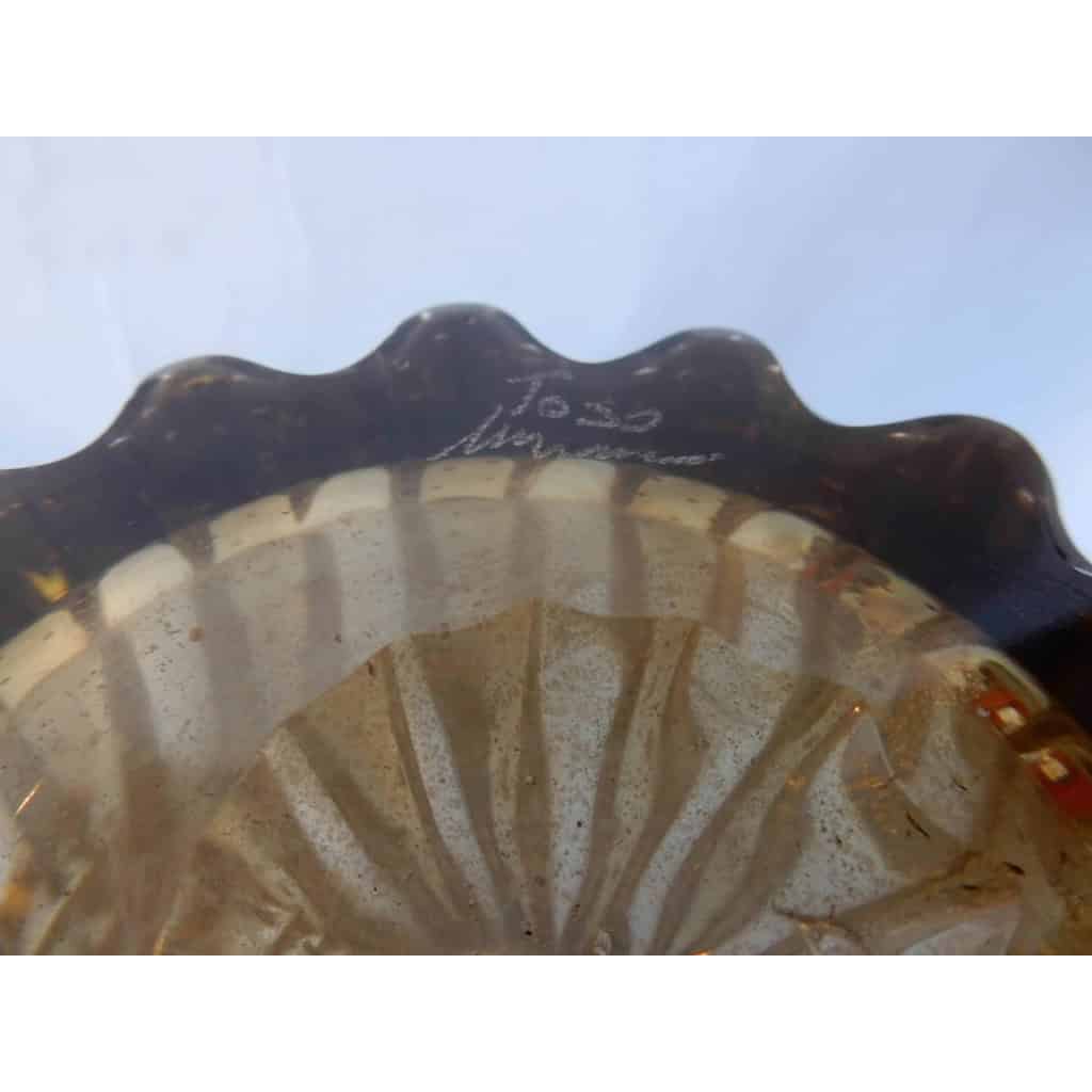 1970′ Paire de Vases Cristal Murano Fumé et Or Signés Toso H 33 Cm 5