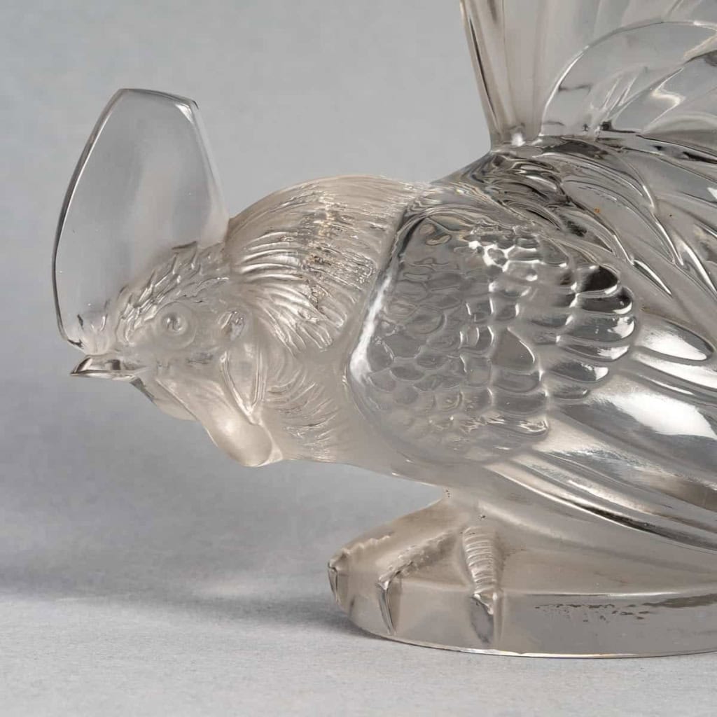 Mascotte « Coq Nain » verre blanc de René Lalique | Biron Mascotte « Coq Nain » verre blanc de René Lalique