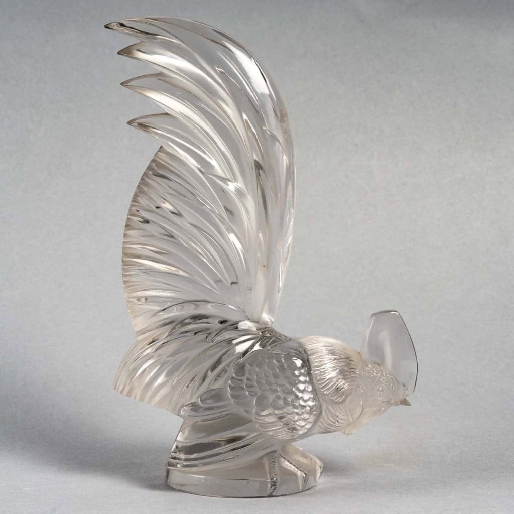Mascotte « Coq Nain » verre blanc de René Lalique | Biron Mascotte « Coq Nain » verre blanc de René Lalique