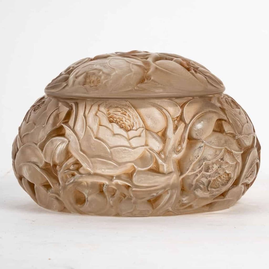 Boîte « Dinard » verre blanc patiné sépia de René LALIQUE | Biron ||||||||