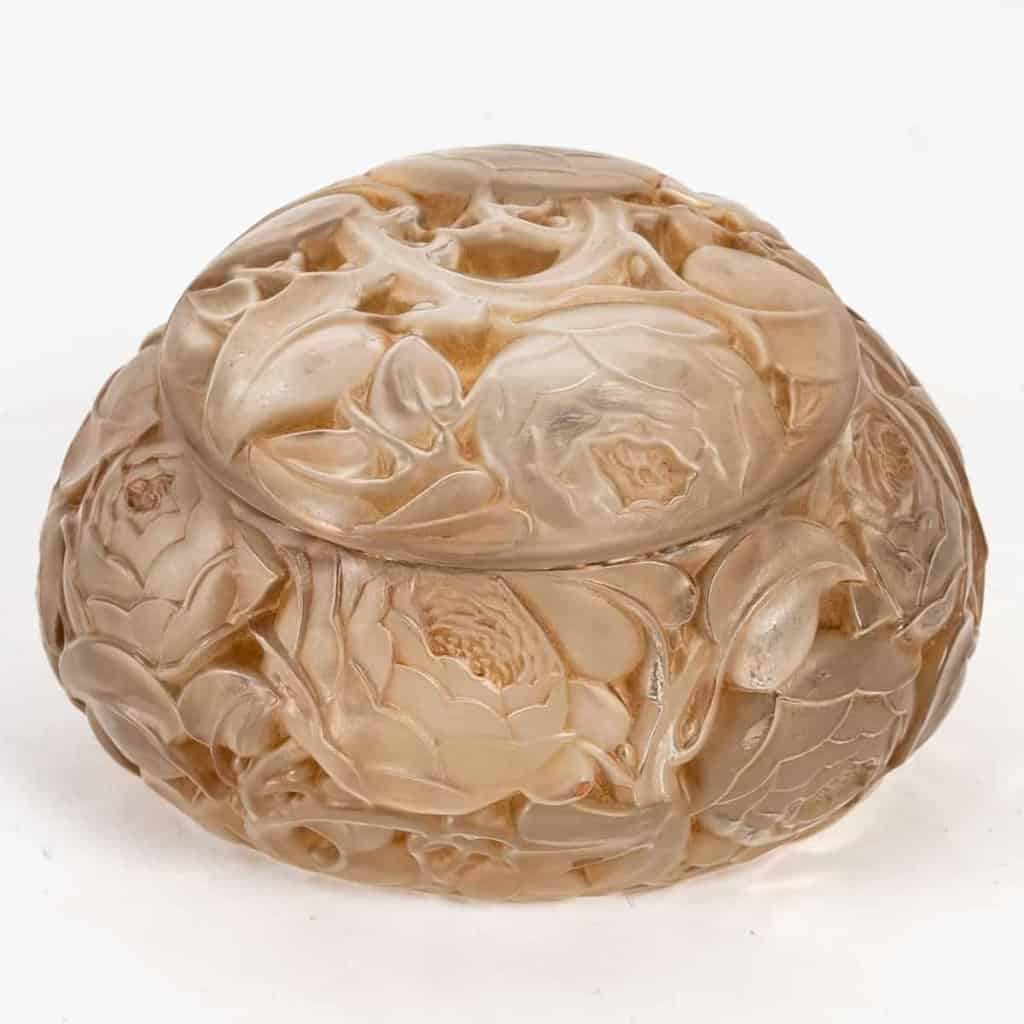 Boîte « Dinard » verre blanc patiné sépia de René LALIQUE | Biron Boîte "Dinard" verre blanc patiné sépia de René LALIQUE