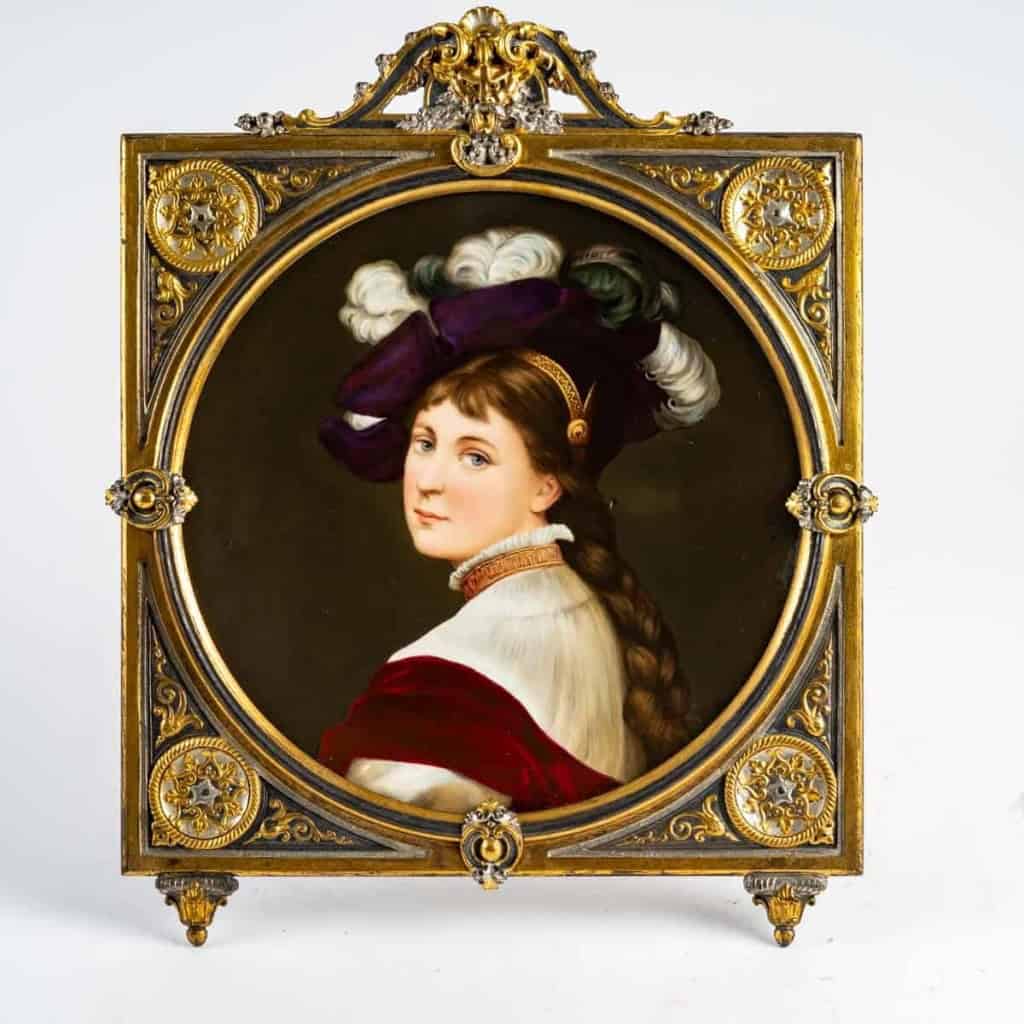 Magnifique assiette peinte sur porcelaine et encadrée, XIXe siècle. | Biron |||||||||||||||||