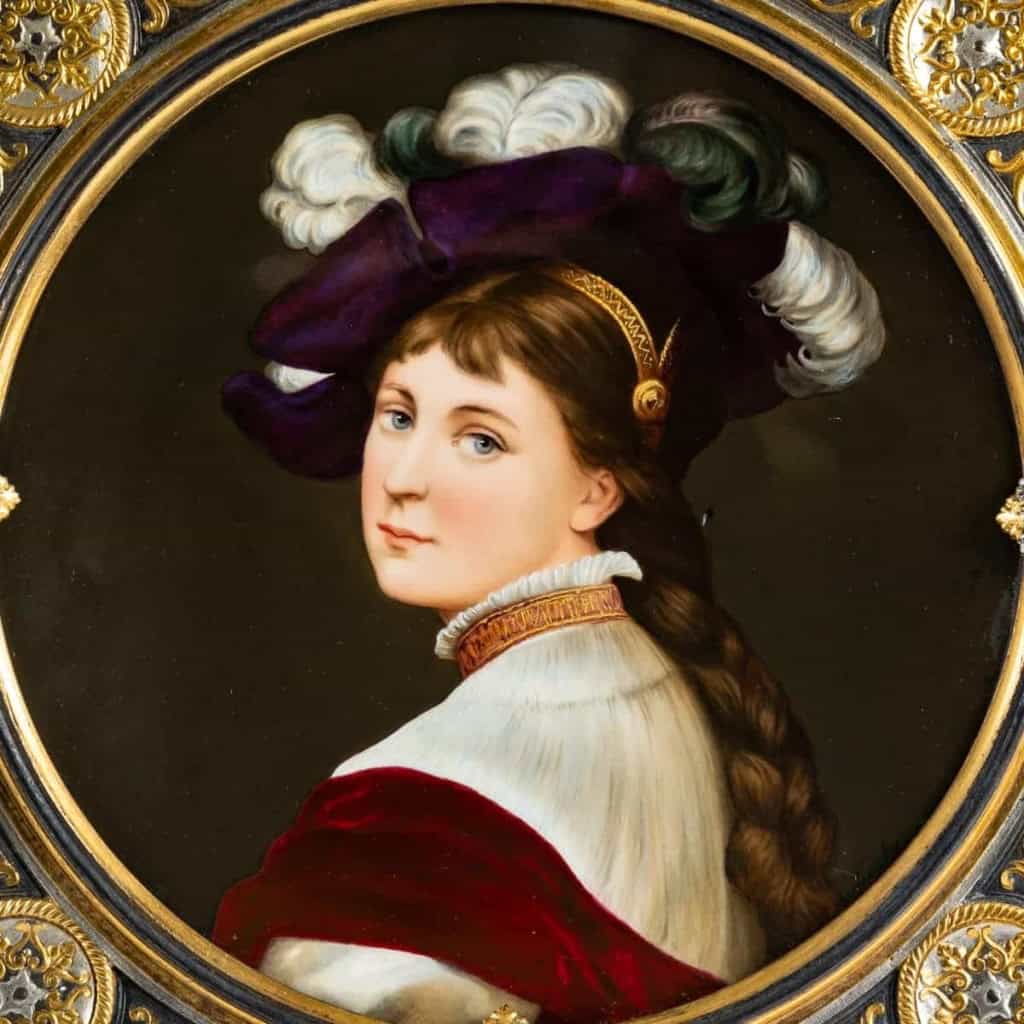 Magnifique assiette peinte sur porcelaine et encadrée, XIXe siècle. | Biron Magnifique assiette peinte sur porcelaine et encadrée, XIXe siècle.