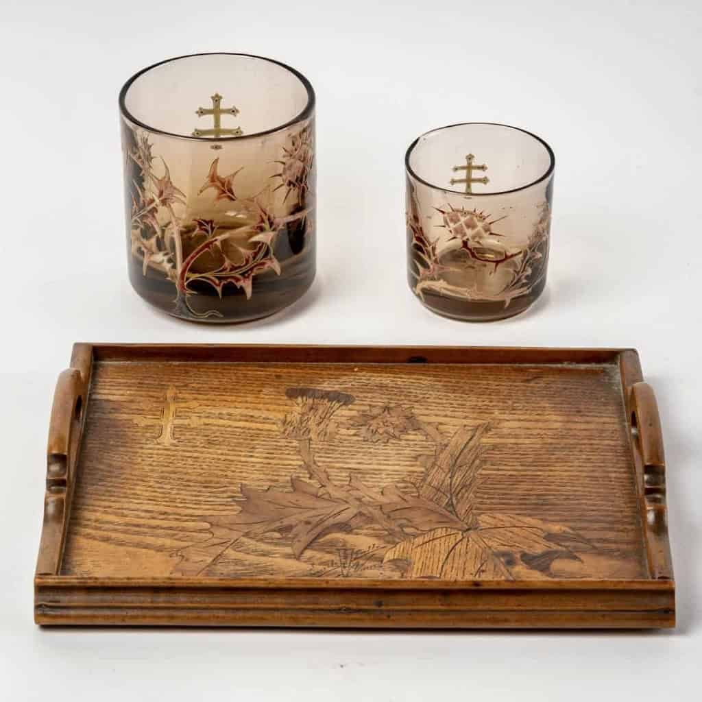 Service de Fumeurs « Chardons » en verre topaz émaillé d’Émile GALLE | Biron Service de Fumeurs « Chardons » en verre topaz émaillé d’Émile GALLE