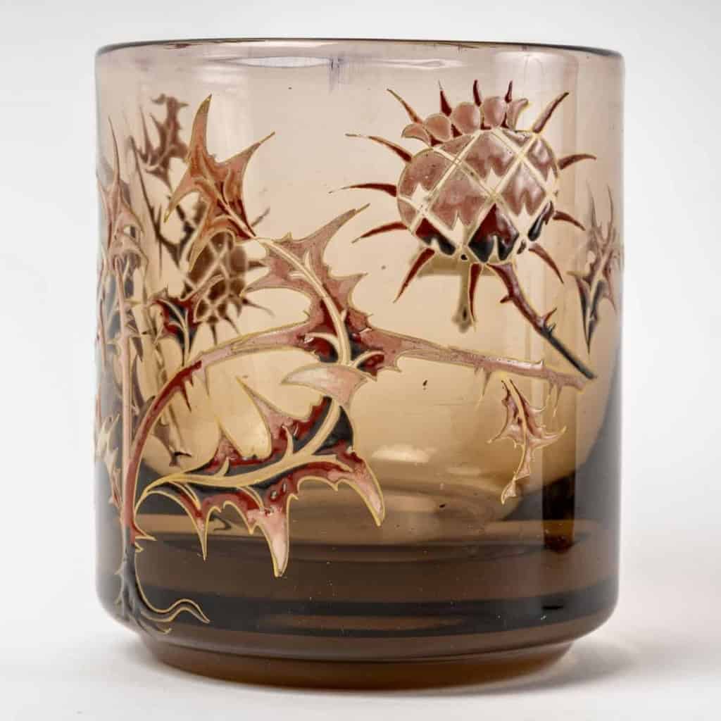 Service de Fumeurs « Chardons » en verre topaz émaillé d’Émile GALLE | Biron Service de Fumeurs « Chardons » en verre topaz émaillé d’Émile GALLE