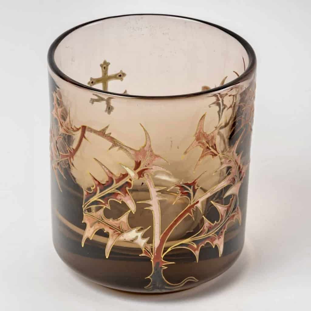 Service de Fumeurs « Chardons » en verre topaz émaillé d’Émile GALLE | Biron Service de Fumeurs « Chardons » en verre topaz émaillé d’Émile GALLE