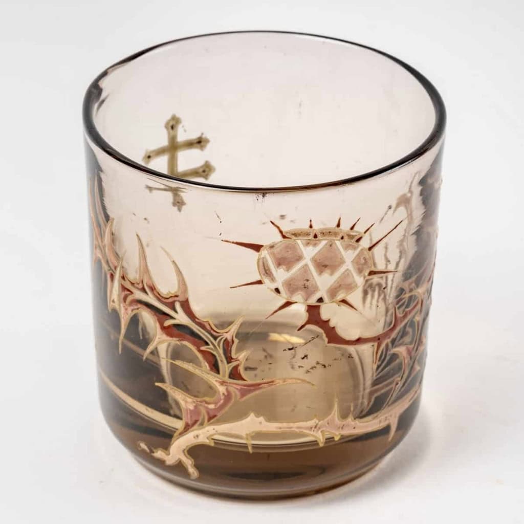 Service de Fumeurs « Chardons » en verre topaz émaillé d’Émile GALLE | Biron Service de Fumeurs « Chardons » en verre topaz émaillé d’Émile GALLE