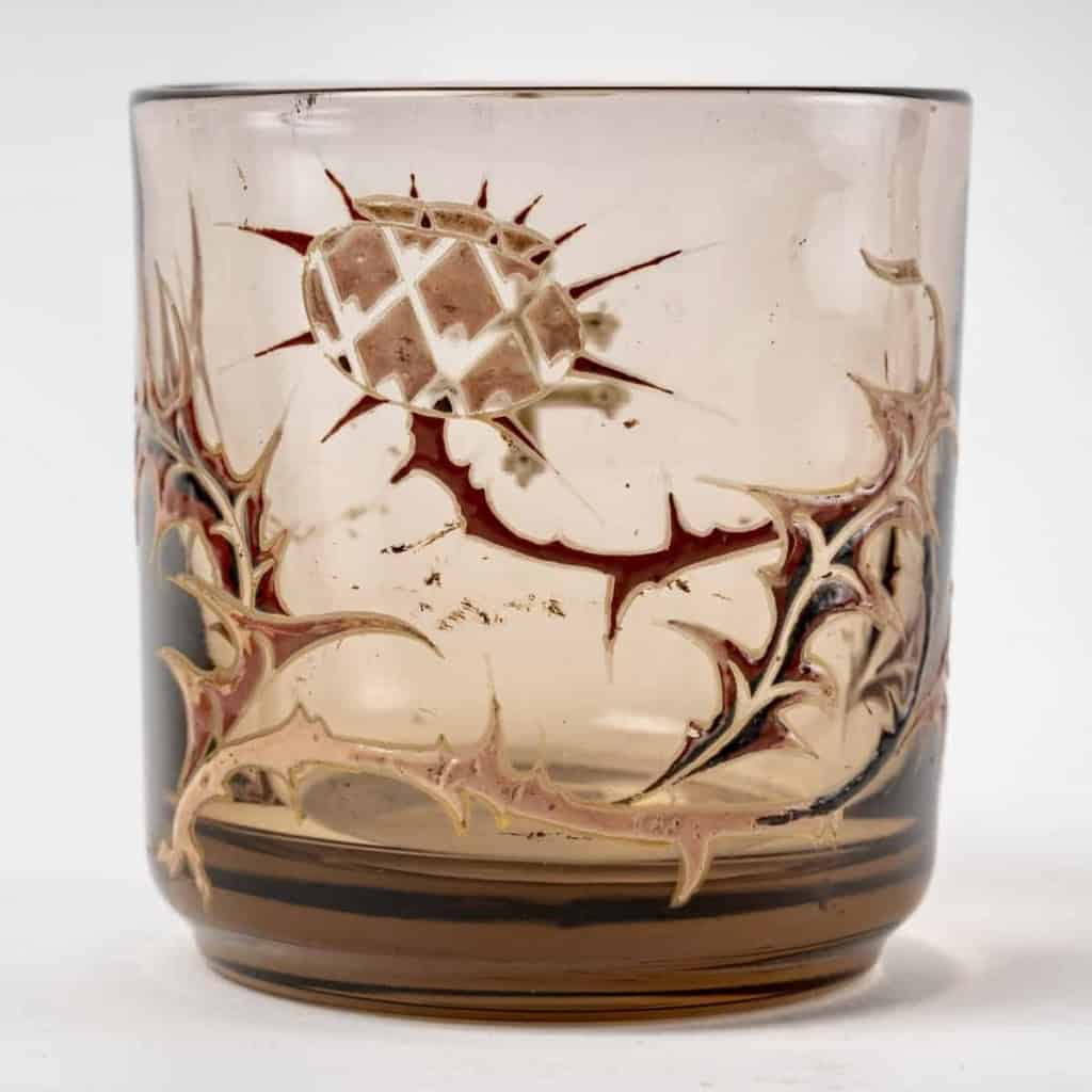 Service de Fumeurs « Chardons » en verre topaz émaillé d’Émile GALLE | Biron Service de Fumeurs « Chardons » en verre topaz émaillé d’Émile GALLE