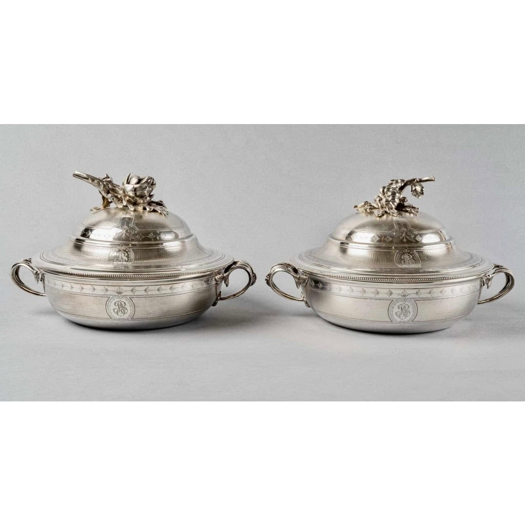 Christofle – Paire Légumiers Soupières Argent Massif Guilloché | Biron |||||||||||||||||||||