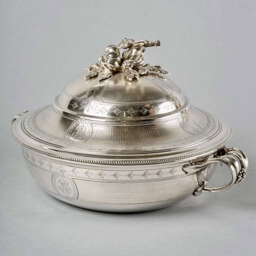 Christofle – Paire Légumiers Soupières Argent Massif Guilloché | Biron Christofle - Paire Légumiers Soupières Argent Massif Guilloché