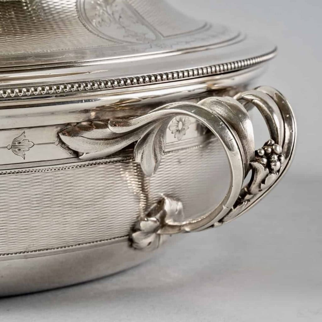 Christofle – Paire Légumiers Soupières Argent Massif Guilloché | Biron Christofle - Paire Légumiers Soupières Argent Massif Guilloché