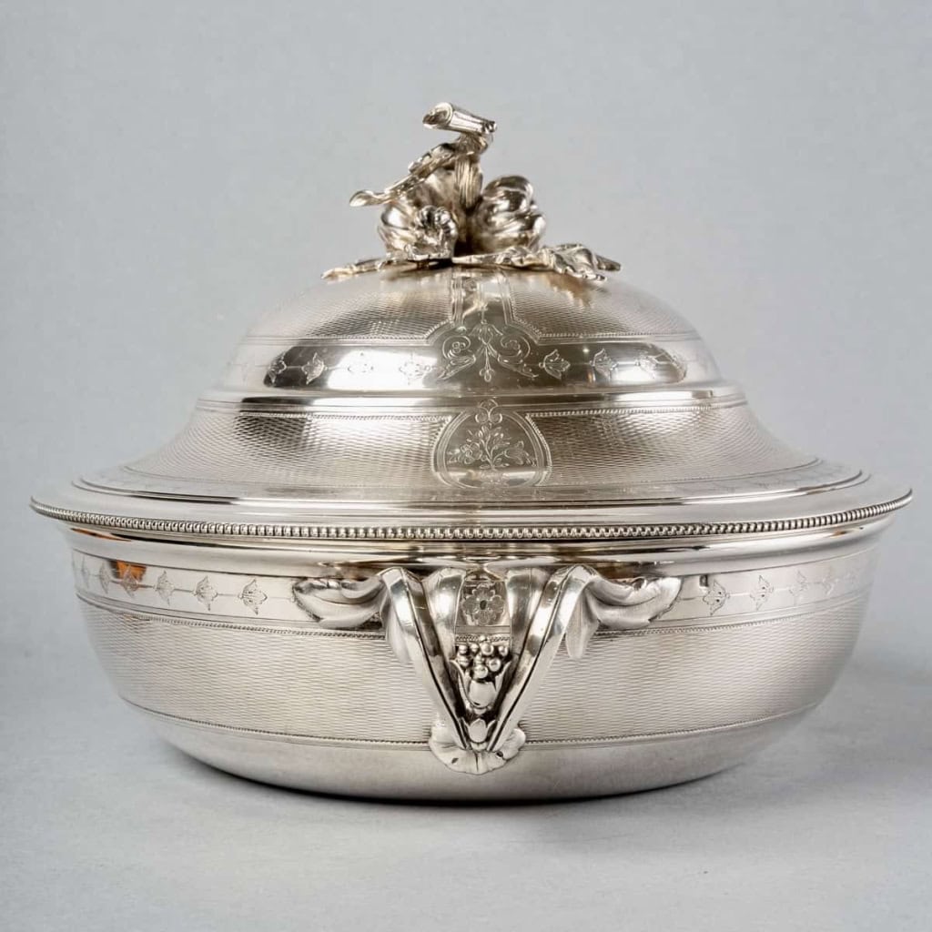 Christofle – Paire Légumiers Soupières Argent Massif Guilloché | Biron Christofle - Paire Légumiers Soupières Argent Massif Guilloché