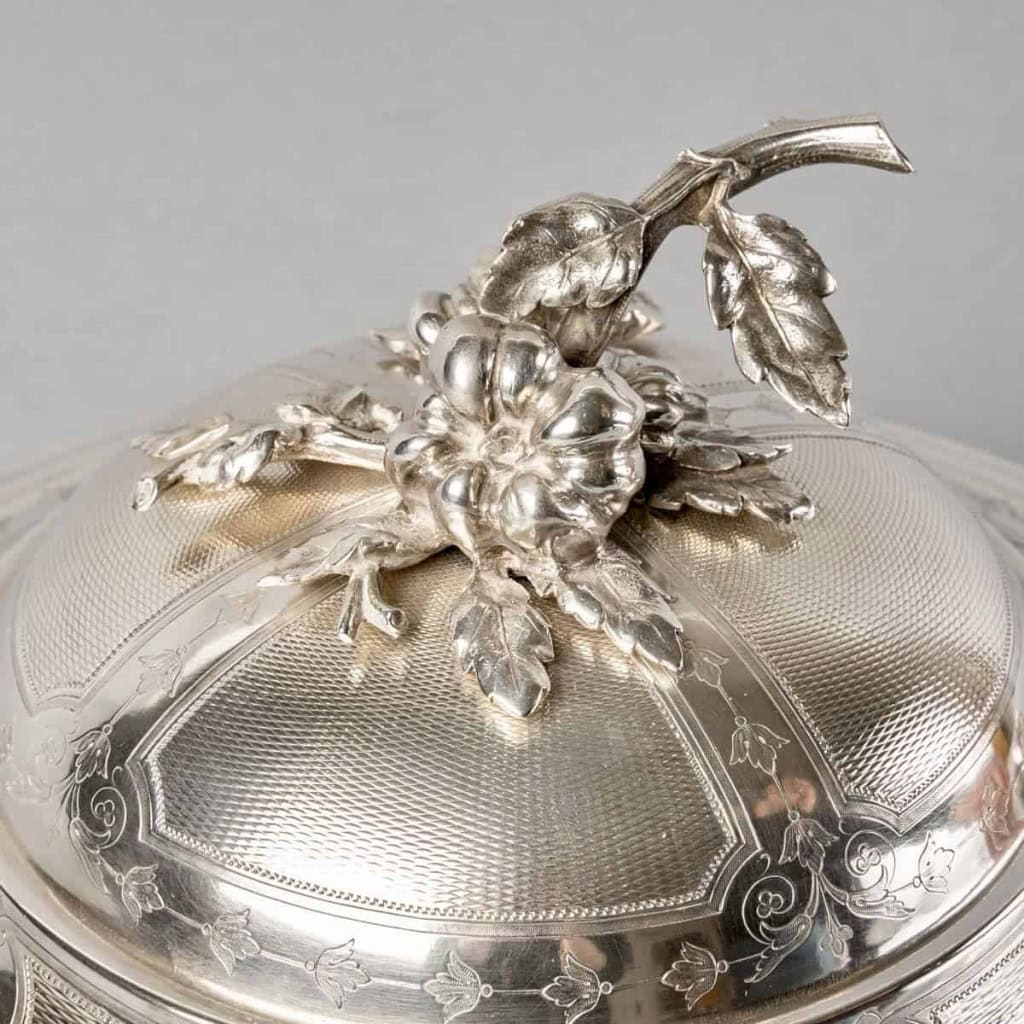 Christofle – Paire Légumiers Soupières Argent Massif Guilloché | Biron Christofle - Paire Légumiers Soupières Argent Massif Guilloché