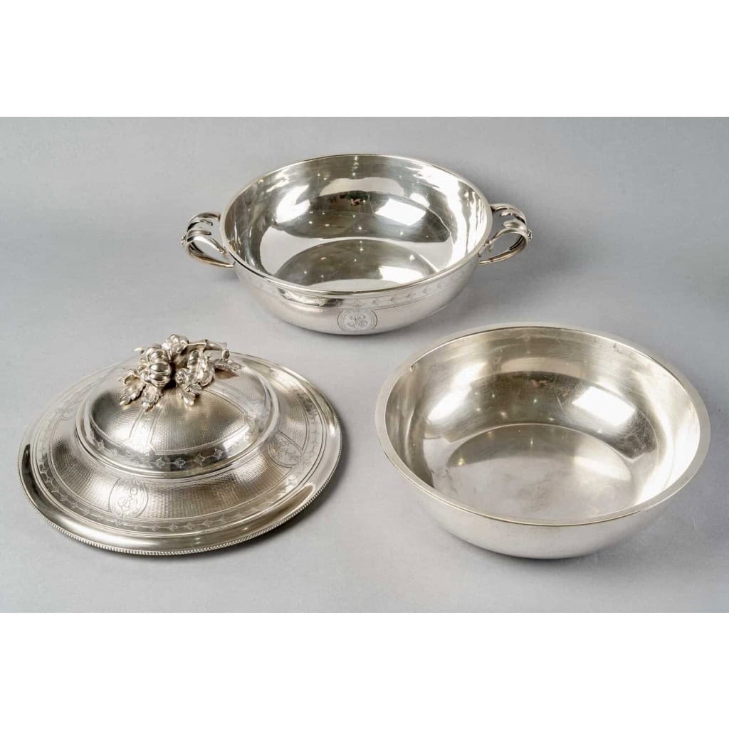 Christofle – Paire Légumiers Soupières Argent Massif Guilloché | Biron Christofle - Paire Légumiers Soupières Argent Massif Guilloché