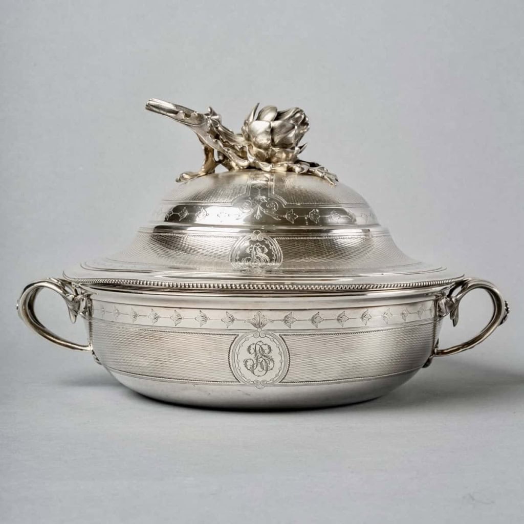 Christofle – Paire Légumiers Soupières Argent Massif Guilloché | Biron Christofle - Paire Légumiers Soupières Argent Massif Guilloché