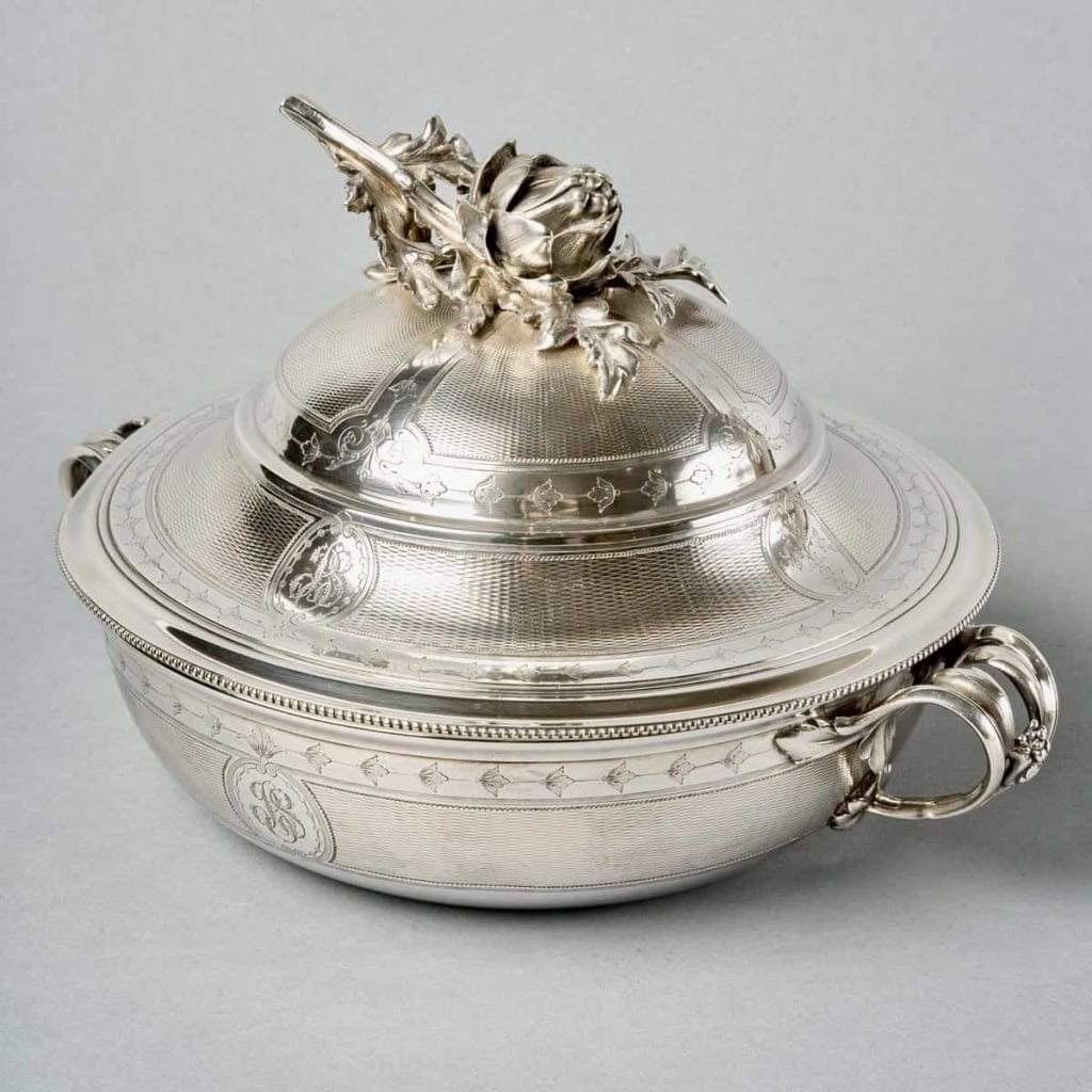 Christofle – Paire Légumiers Soupières Argent Massif Guilloché | Biron Christofle - Paire Légumiers Soupières Argent Massif Guilloché