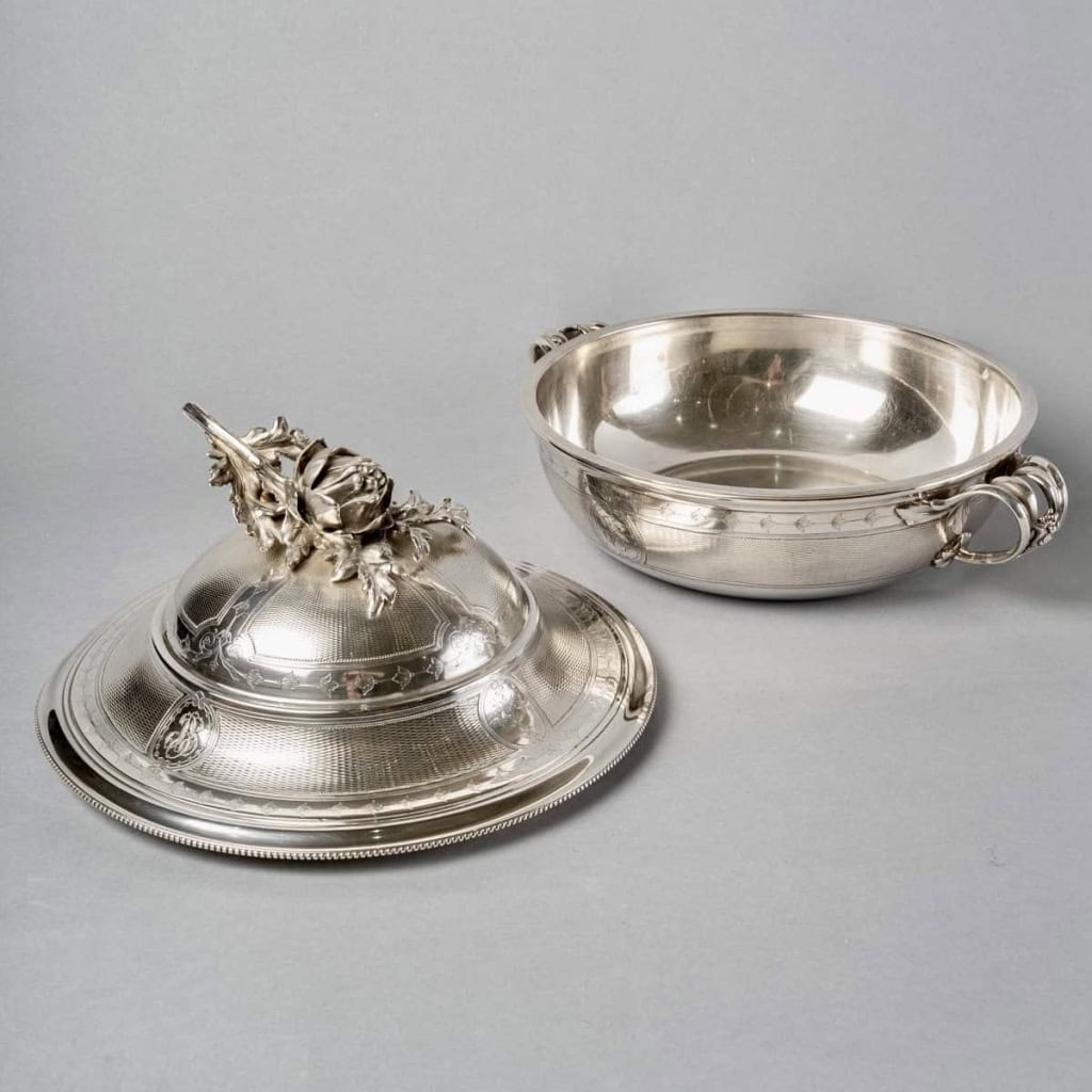 Christofle – Paire Légumiers Soupières Argent Massif Guilloché | Biron Christofle - Paire Légumiers Soupières Argent Massif Guilloché