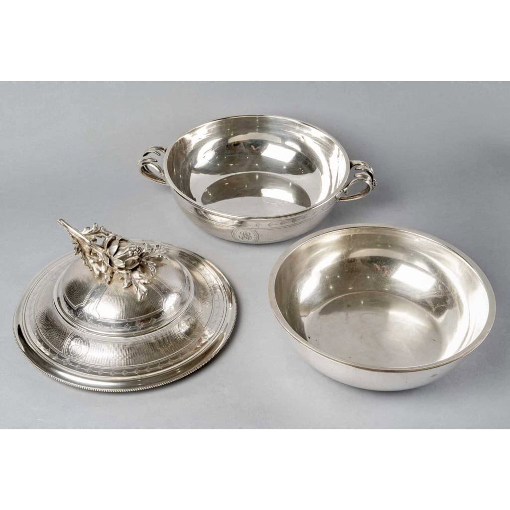 Christofle – Paire Légumiers Soupières Argent Massif Guilloché | Biron Christofle - Paire Légumiers Soupières Argent Massif Guilloché