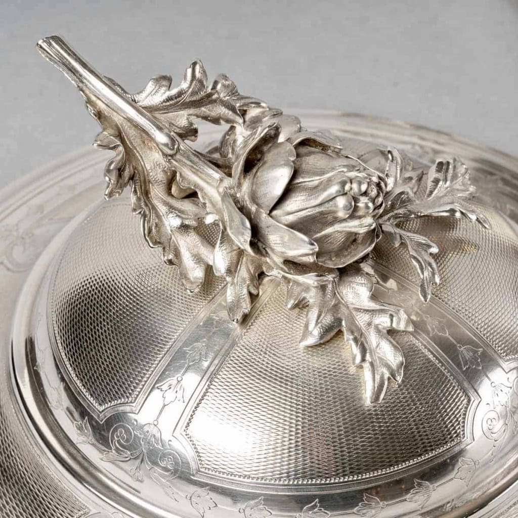 Christofle – Paire Légumiers Soupières Argent Massif Guilloché | Biron Christofle - Paire Légumiers Soupières Argent Massif Guilloché